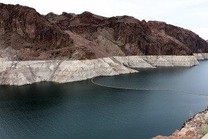 Declining water levels in Lake Mead have created its trademark 'bathtub ring' around the edge of the reservoir. Bill and Vicki T/Flickr